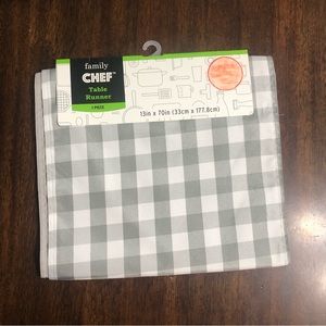 Family Chef 1 Piece Table Runner gray plaid. 13in X 70in
